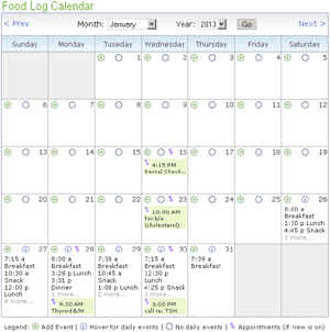 Health Calendar - Month View for Food Log Tracker